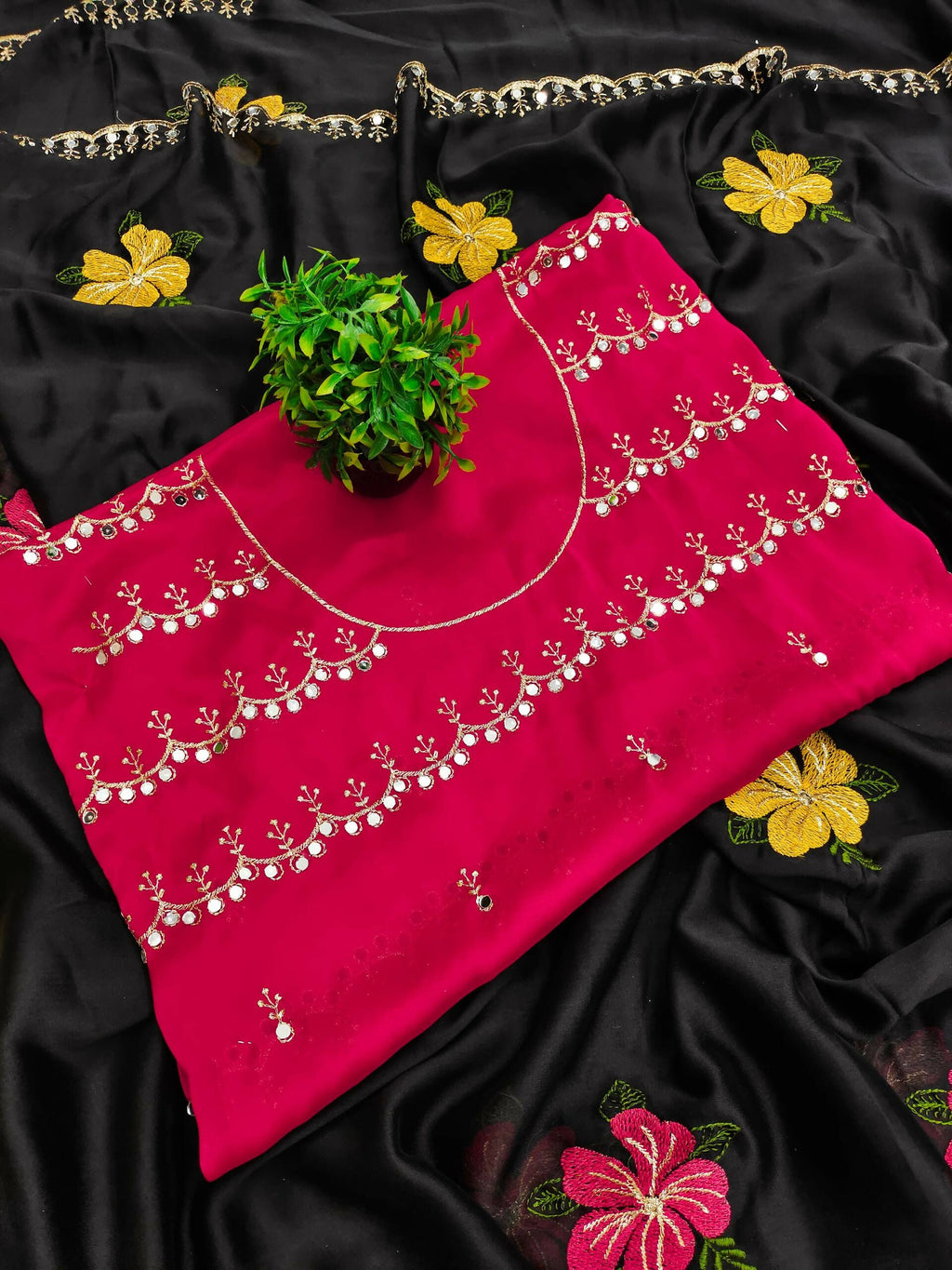 Teeya Creation Black Rangoli Silk Embroidery Work Party Wear Designer Saree