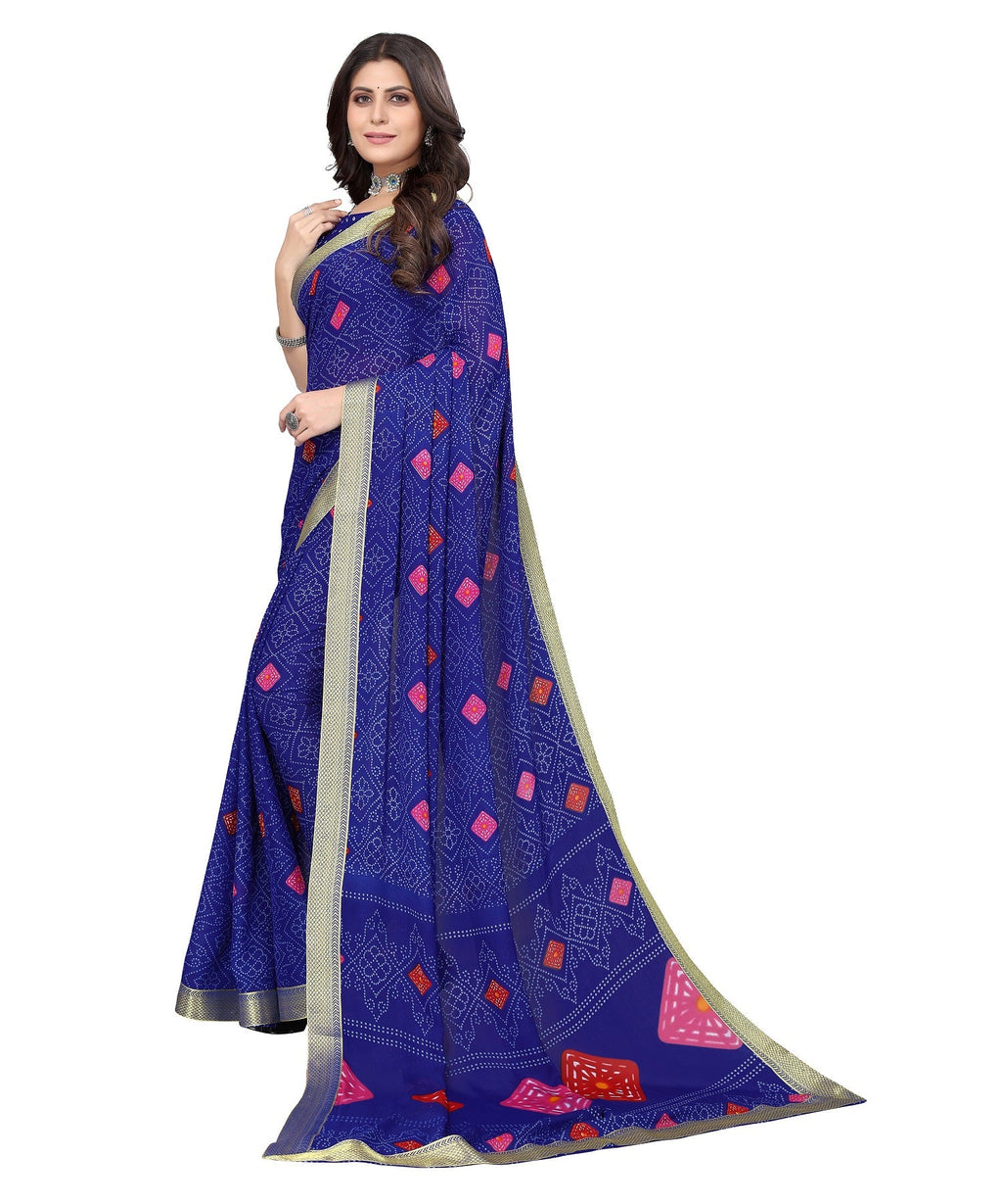 Vamika Blue Georgette Printed With Lace Saree