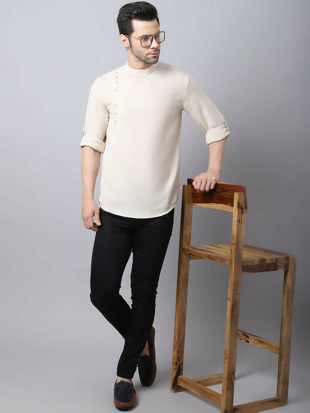 Even Apparels Cream Pure Cotton Men's Kurta With Side Placket