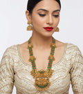 Jewel City Stunning Gold-Plated Temple Jewelry Set with Emeralds | Traditional Haram & Jhumkas | Bridal & Festival Wear