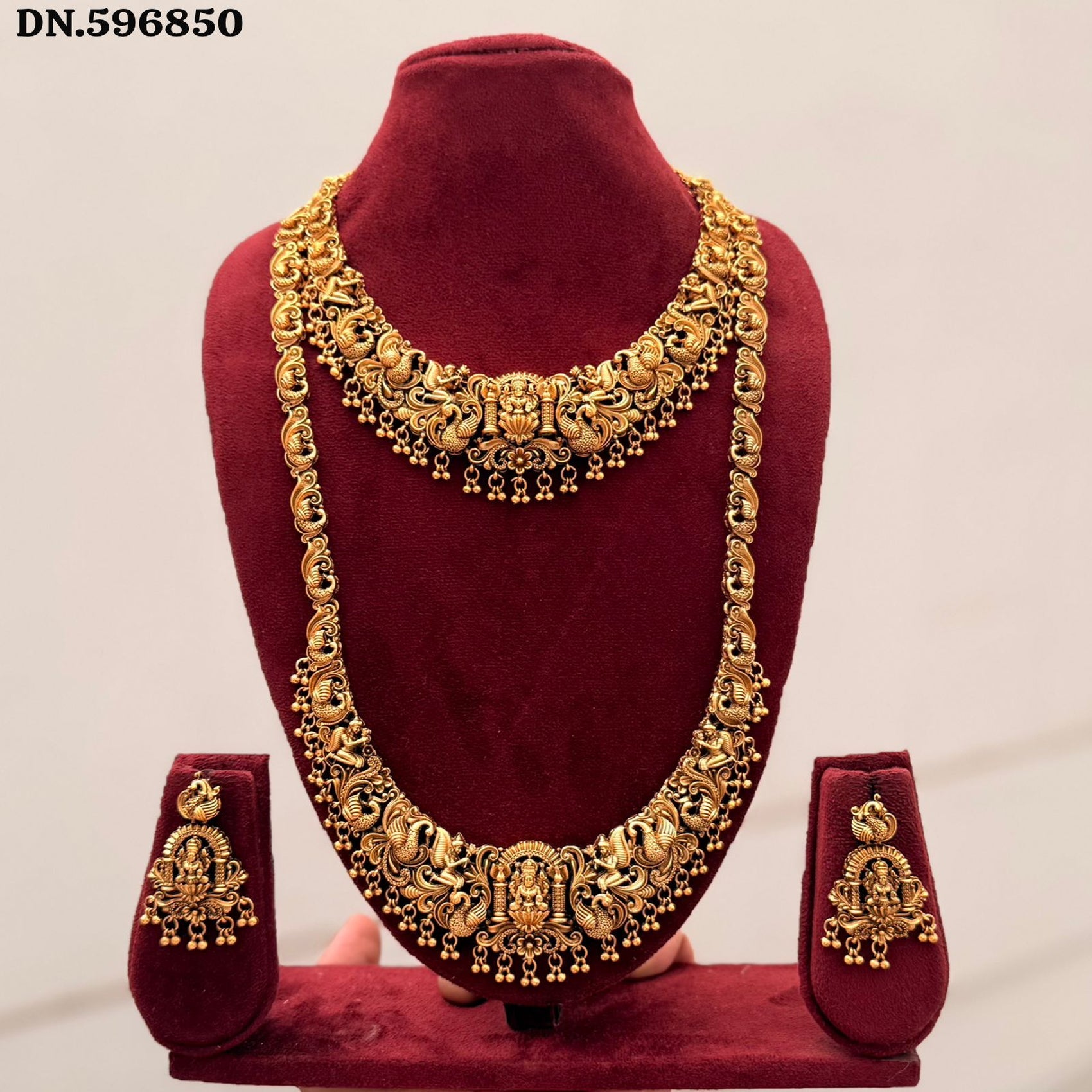 Jewel City Handcrafted Traditional Gold-Plated Temple Jewelry Set | Ethnic Bridal Lakshmi Necklace & Earrings for Women