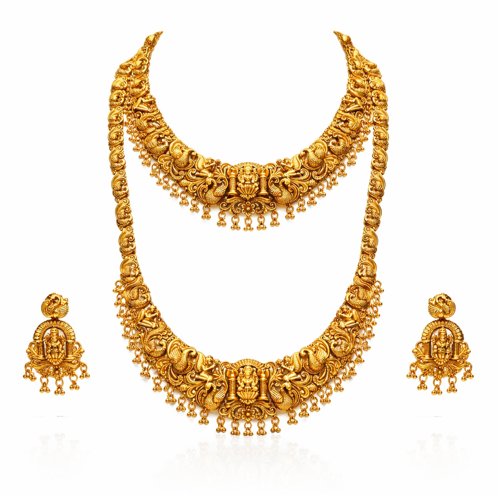 Jewel City Handcrafted Traditional Gold-Plated Temple Jewelry Set | Ethnic Bridal Lakshmi Necklace & Earrings for Women