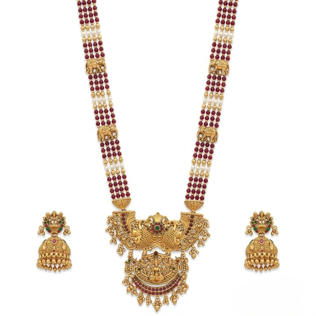 Jewel City Antique Temple Jewelry Gold-Plated Necklace Set with Lakshmi Pendant & Earrings Traditional South Indian Bridal Jewelry