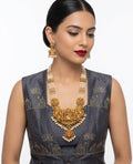 Jewel City Antique Gold-Plated Lakshmi Temple Necklace Set with Green Beads and Jhumkas