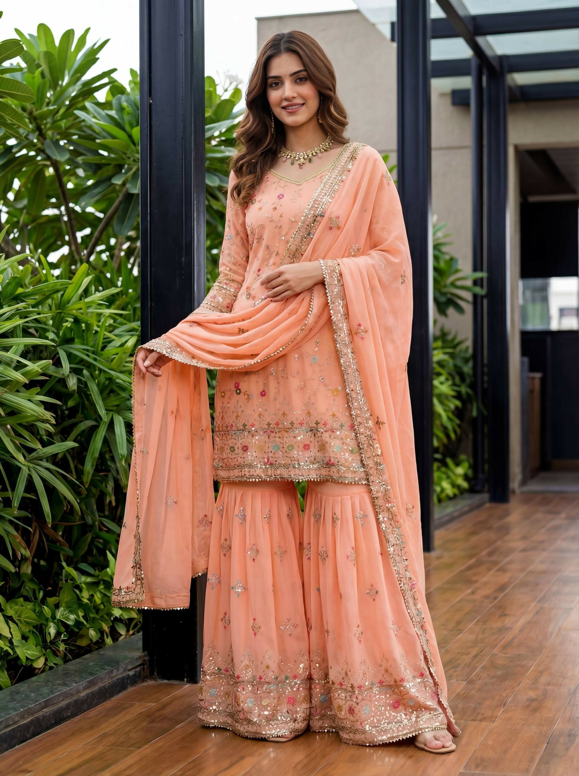 Teeya Creation Fenta Faux Georgette Multi Thread Work Wedding Wear Sharara Set