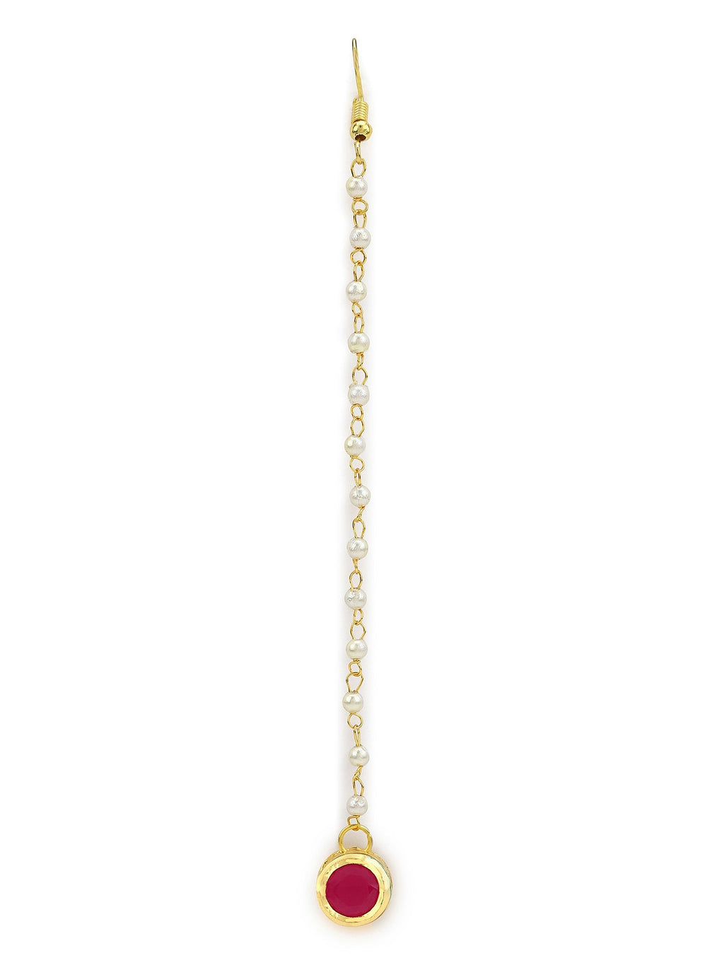 Gold-Polished Maroon Kundan Studded Maang Tikka - Ruby Raang