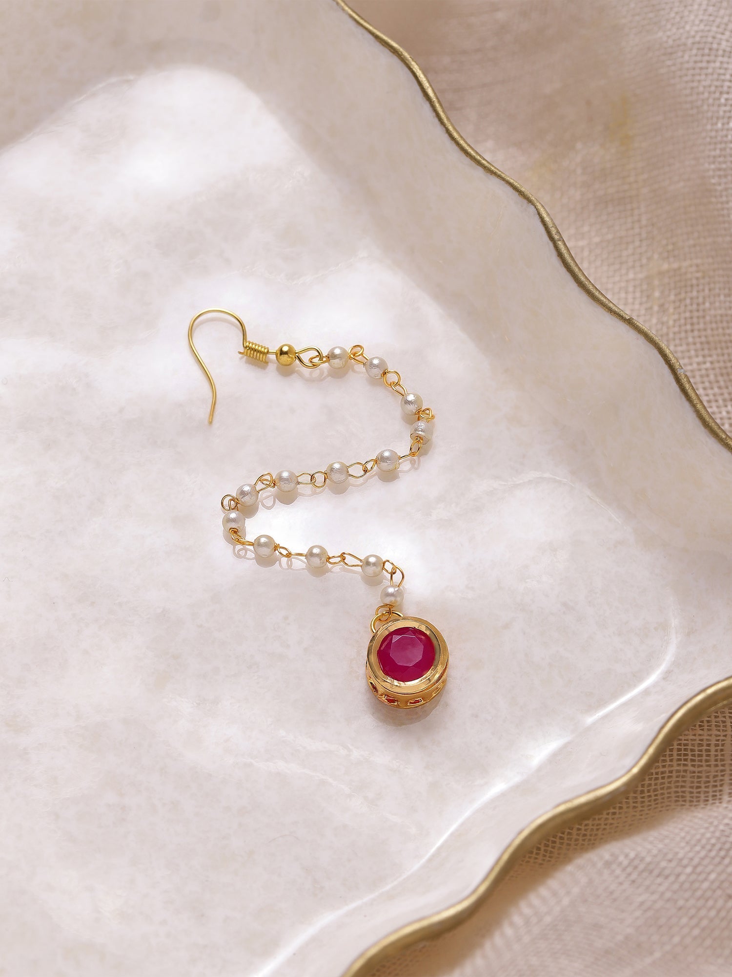 Gold-Polished Maroon Kundan Studded Maang Tikka - Ruby Raang