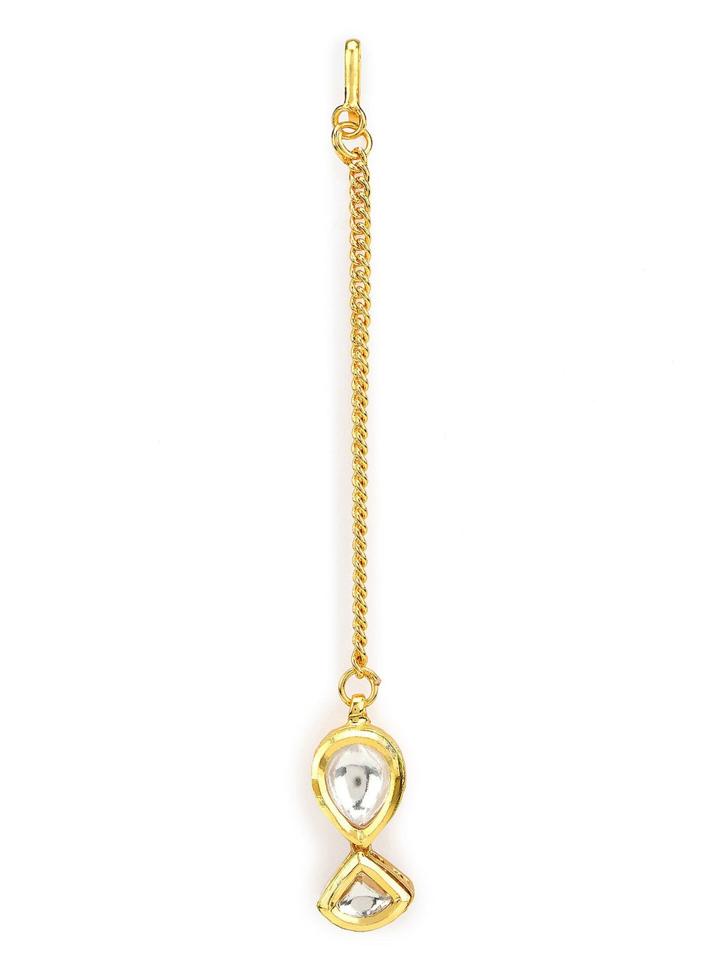 Gold-Polished White Kundan-Studded Maang Tikka - Ruby Raang