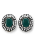 Silver-Plated Oval Kundan Studded Studs Earrings - Ruby Raang
