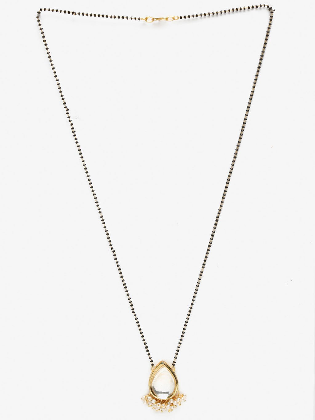 Gold-Polished White Black Kundan-Studded Beaded Mangalsutra - Ruby Raang