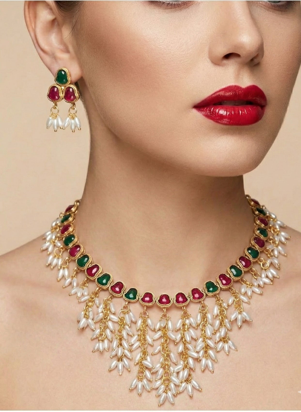 Jewel City Gold Plated Multi-Color Pearl Necklace Set