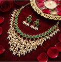 Jewel City Gold Plated Green Pearl Necklace Set