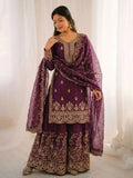 Teeya Creation Wine Color Gymmi Silk Embroidery Work Wedding Wear Sharara Set