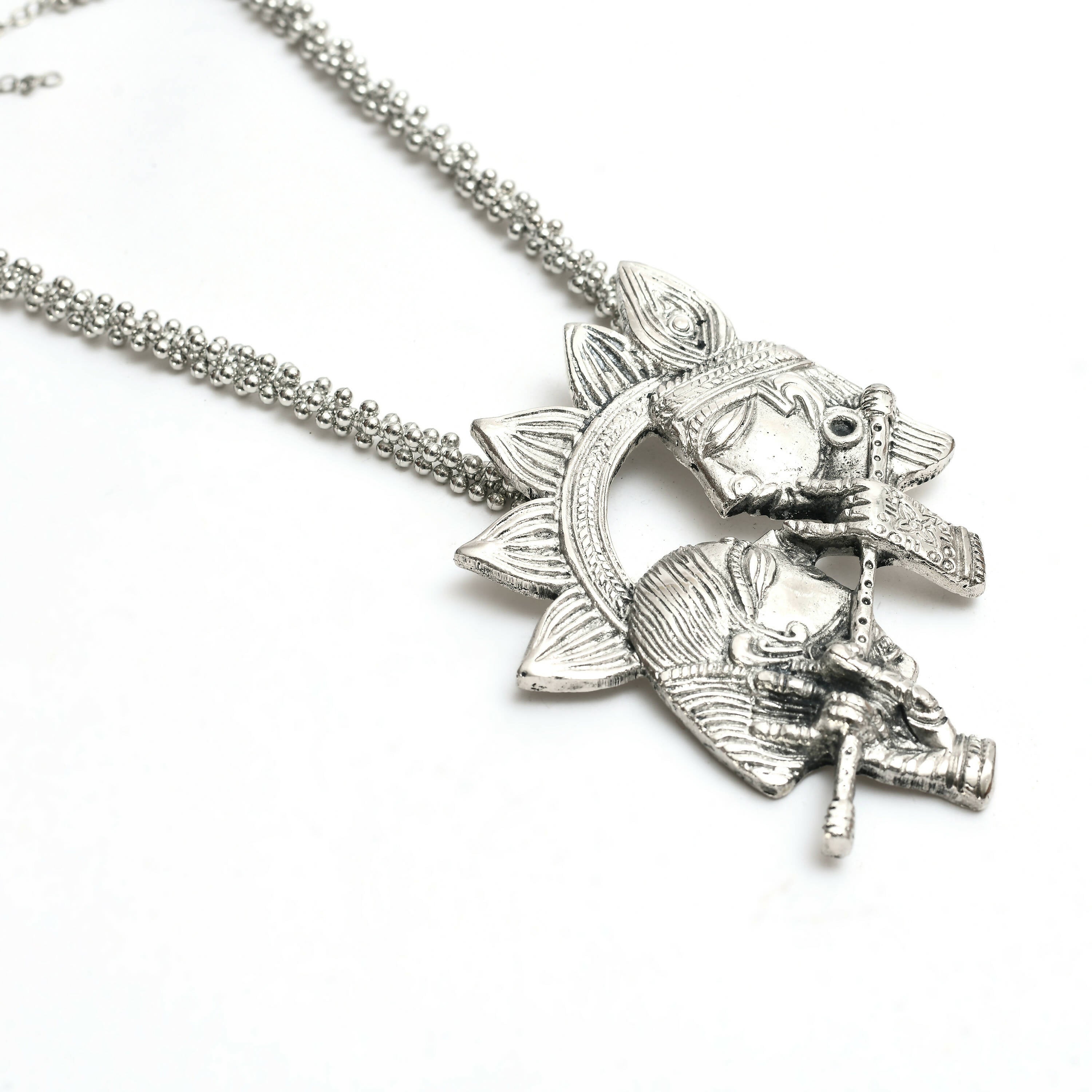 Mominos Fashion Johar Kamal Oxidised Silver-Plated Brass Finish Radha Kishan Long Necklace For Women (Silver)