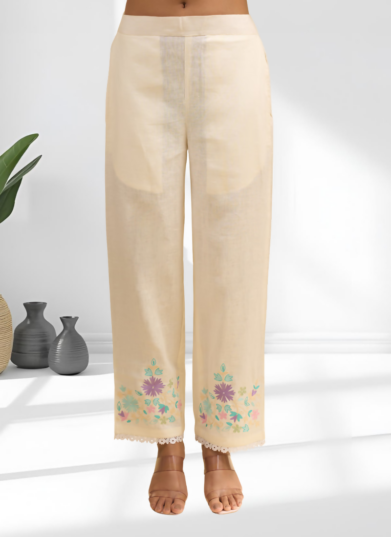 Joban Fashion Cream Linen Embroidered Readymade Cord Set