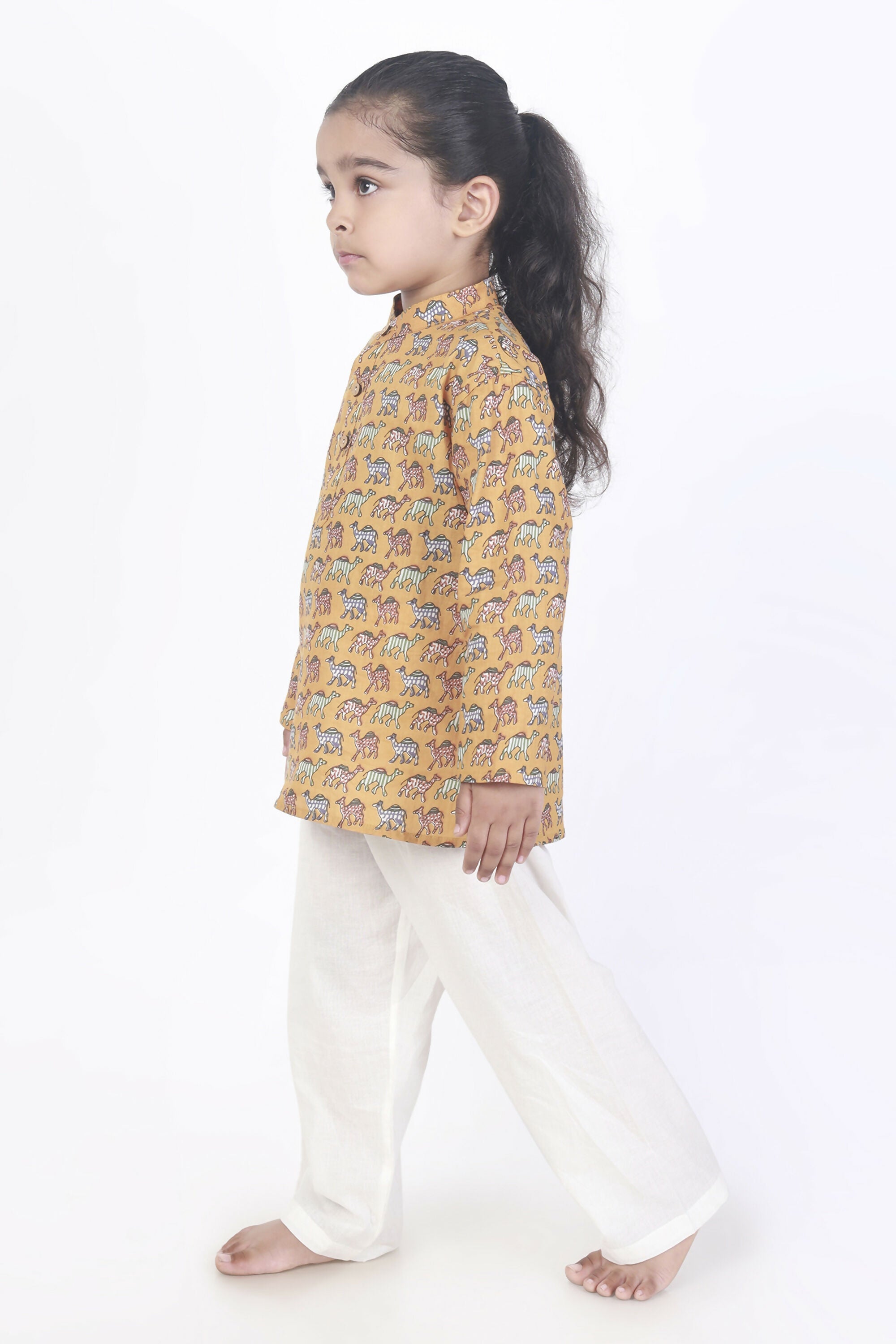 Breathables Kids Cotton Night Suit – Yellow Camel Print Kurta & Pyjama Co-Ord Set For Boys & Girls