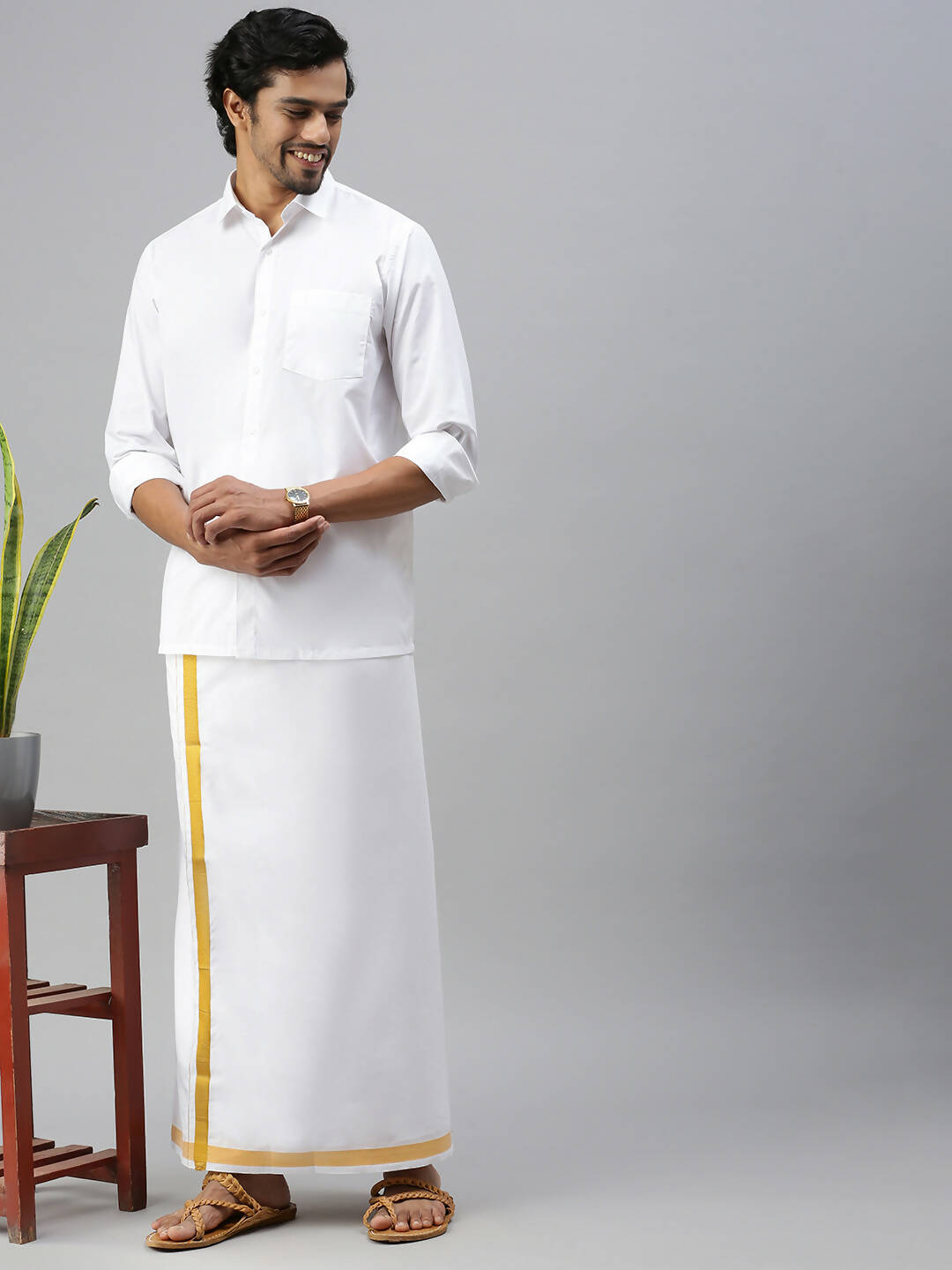 Ramraj Cotton Mens Full Sleeve Formal Poly Cotton White Shirt