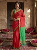 Anaita Red Cotton Printed Saree With Blouse