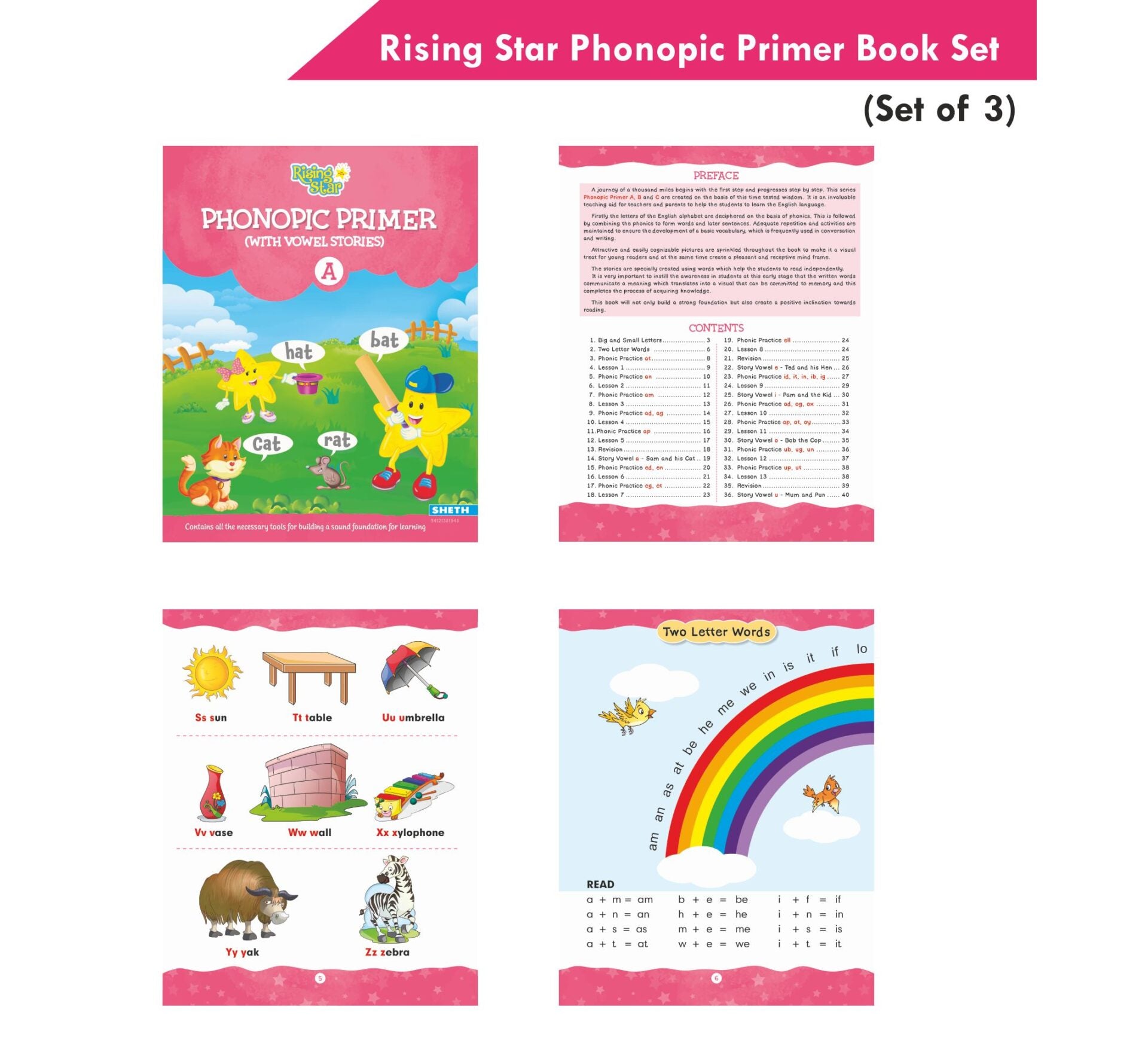 Rising Star Phonopic Primer (With Vowel Stories) Book Set Set of 3| Letter Words| Phonic Activity Book| Ages 3-7 Years
