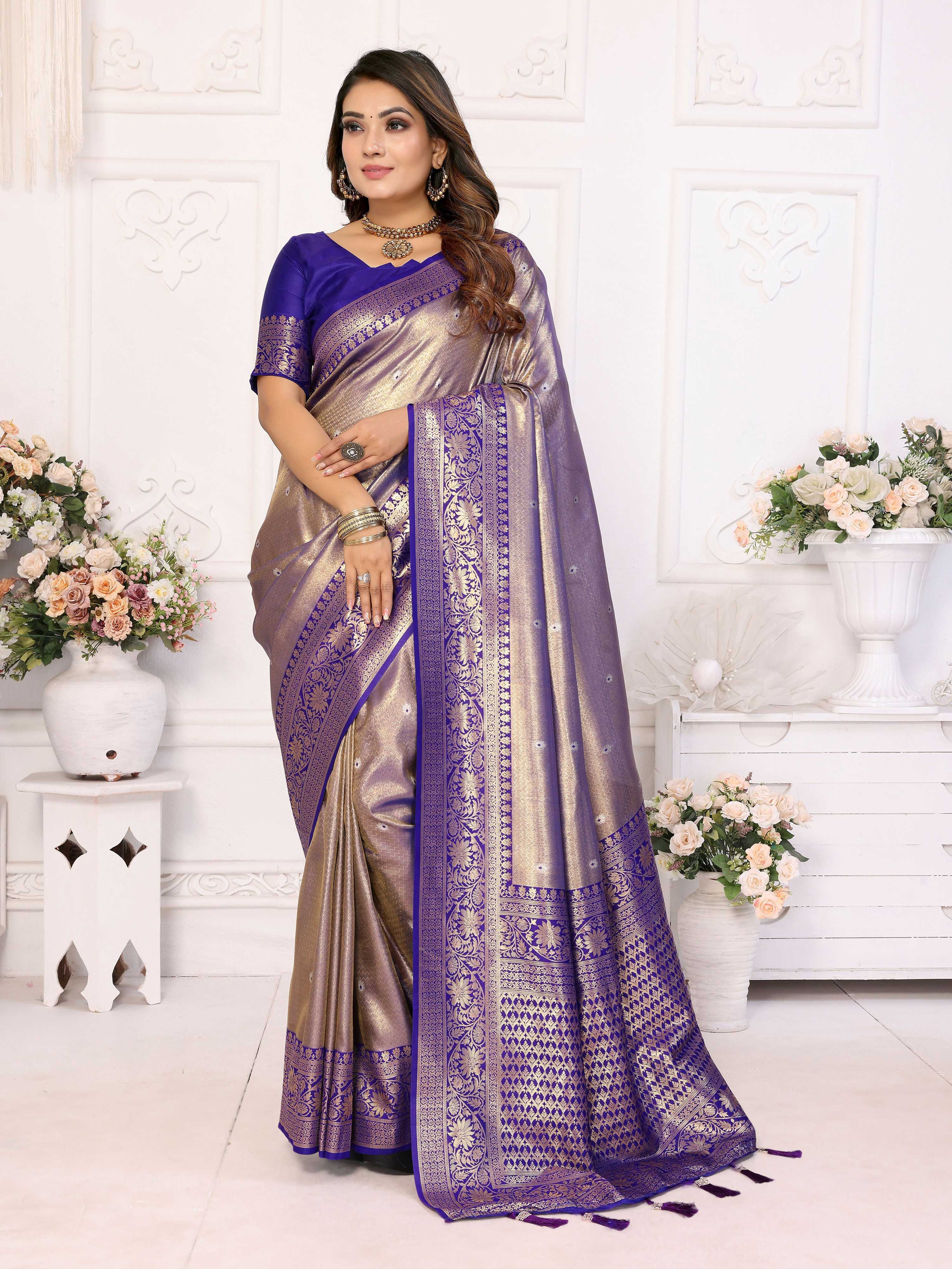 Aastha Fashion Royal Blue Tissue Silk Weaving Saree