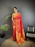 Joban Fashion Red Geometric Pattern Soft Silk Patola Saree
