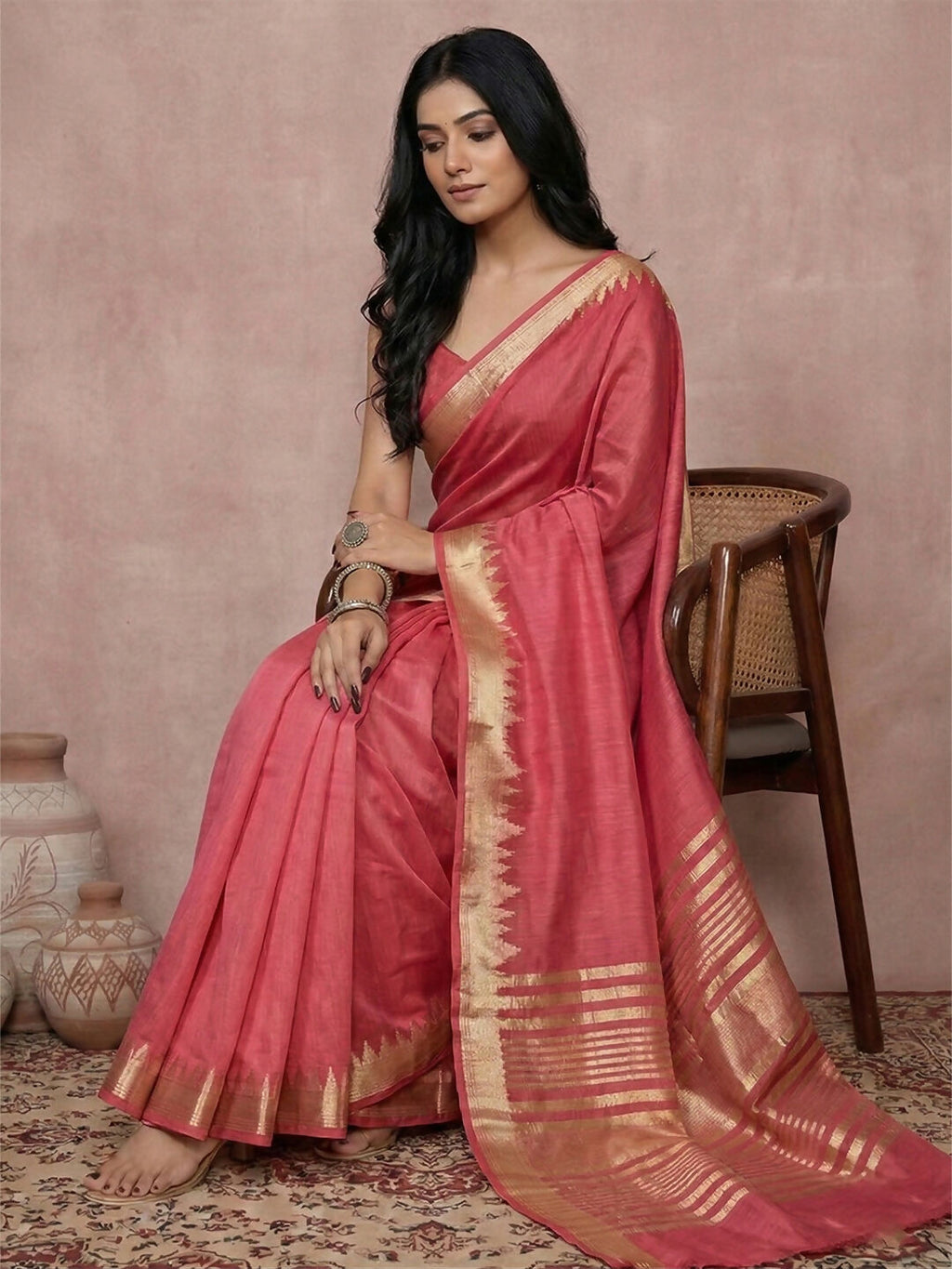 Shree Shyam Fashion Maroon Cotton Saree