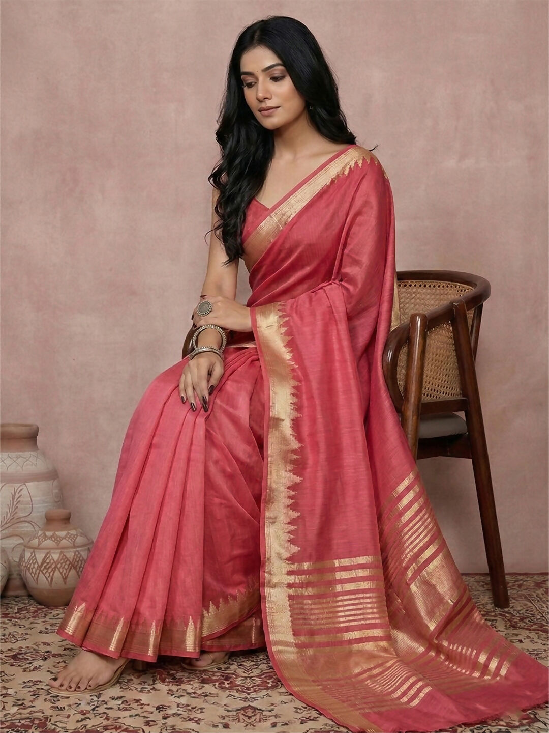 Shree Shyam Fashion Maroon Cotton Saree