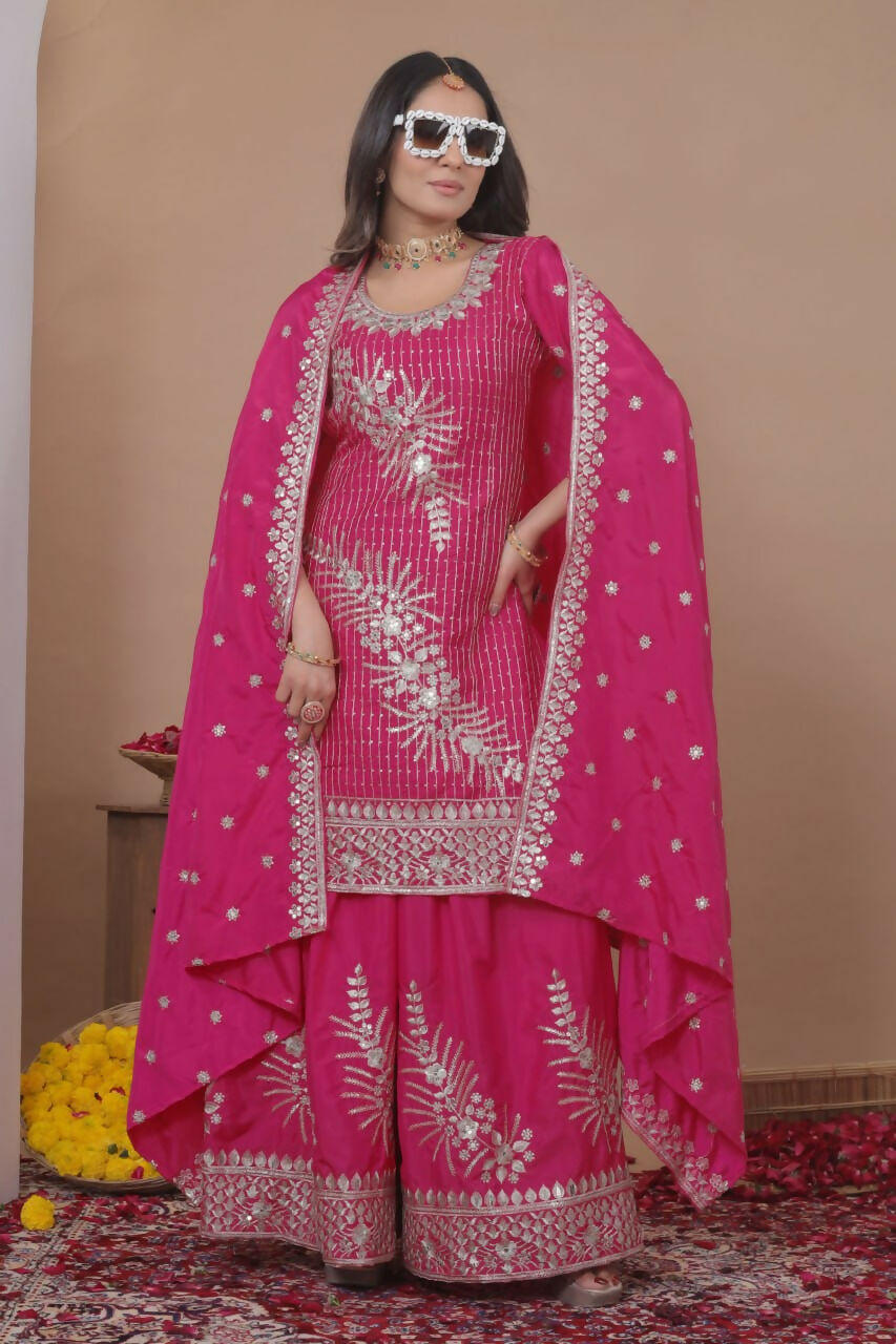 Teeya Creation Pink Color Natural Crepe Silk Wedding Wear Trending Salwar Suit