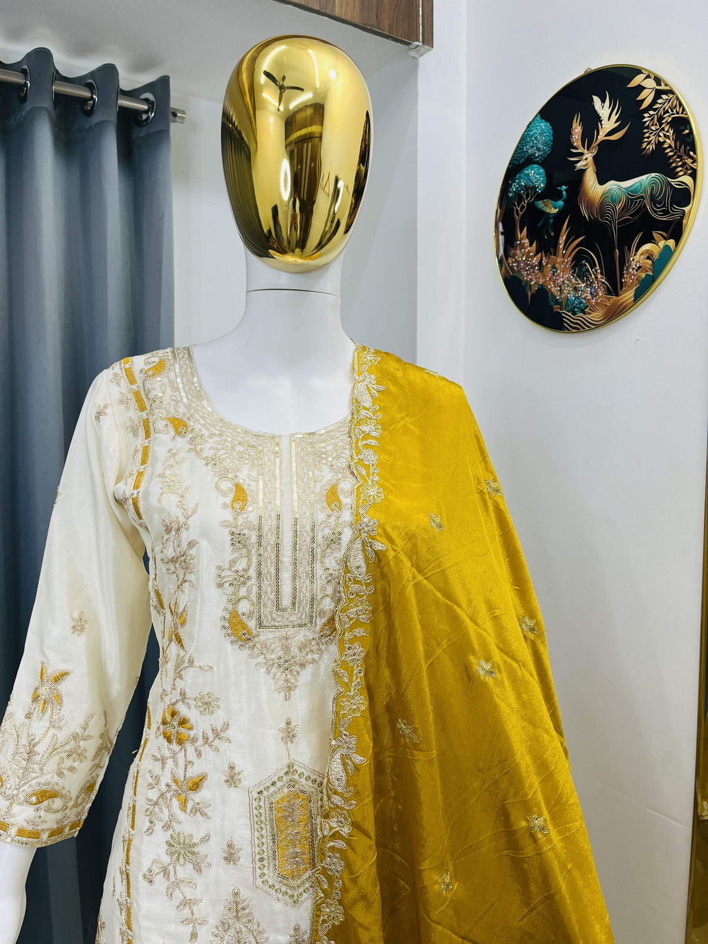 Teeya Creation White Color Chinon Silk Party Wear Trending Palazzo Set