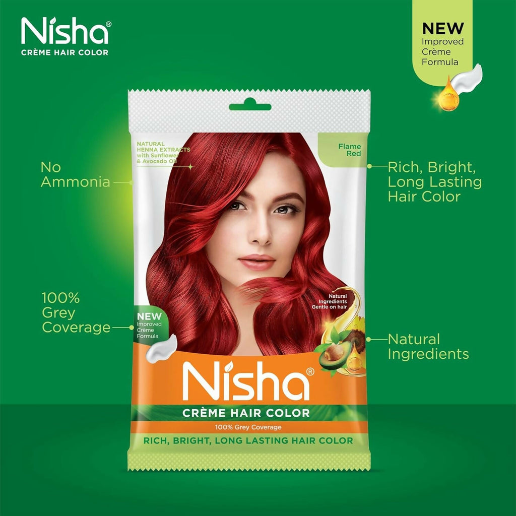 Nisha Creme Hair Color for Women & Men - Flame Red