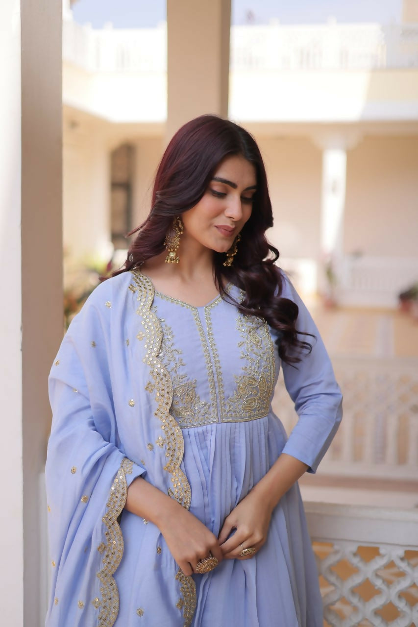 Teeya Creation Womens New Mul Chanderi With Beads Embroidery-Work Kurta Set