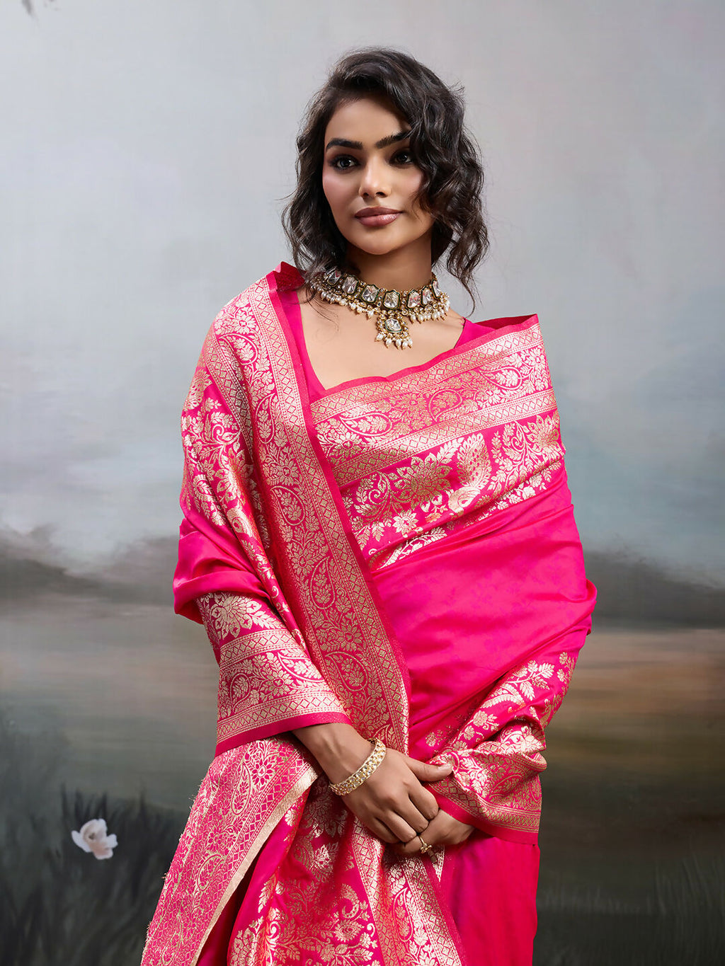 Shree Shyam Fashion Pink Silk Blend Saree