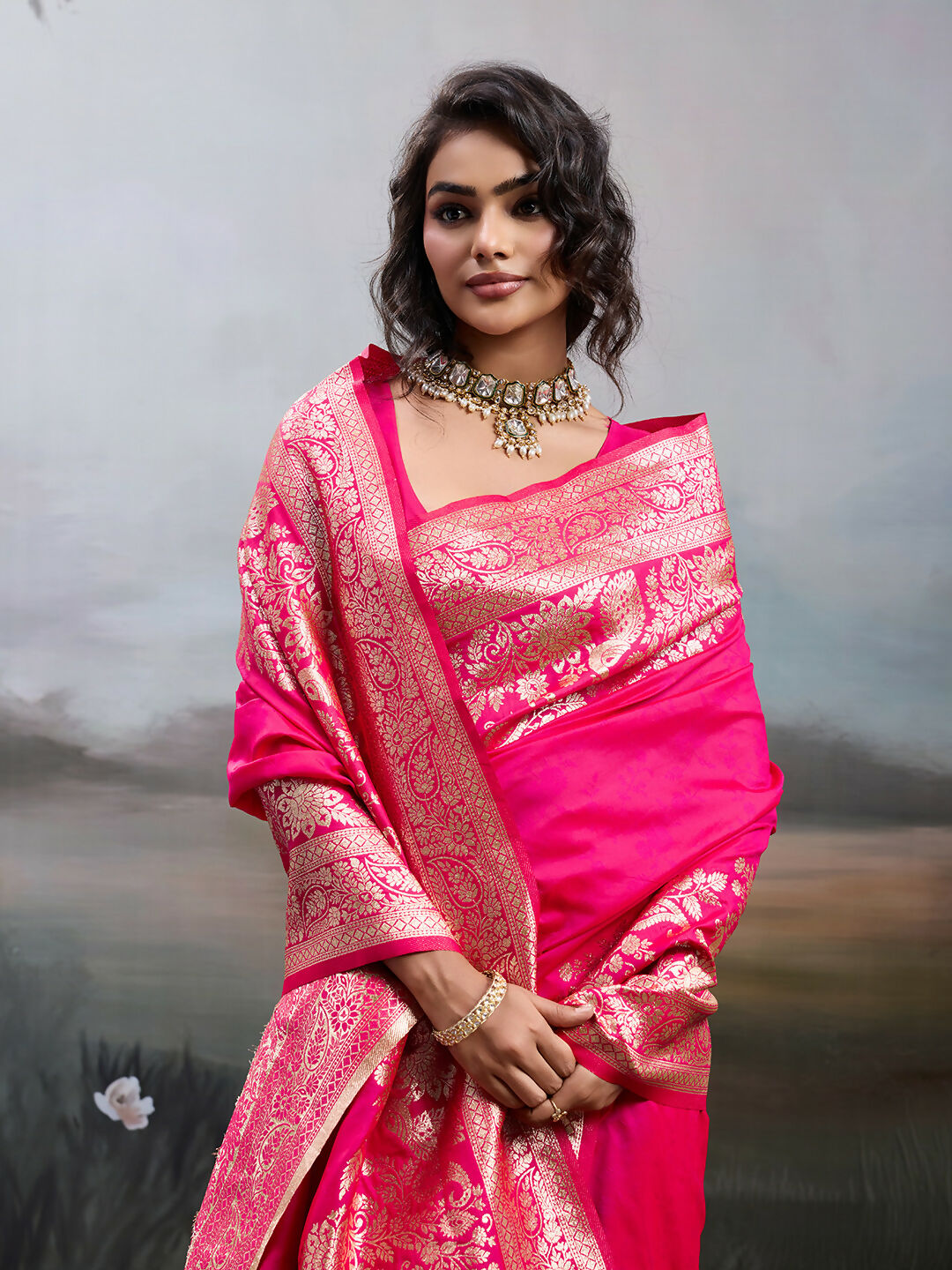 Shree Shyam Fashion Pink Silk Blend Saree