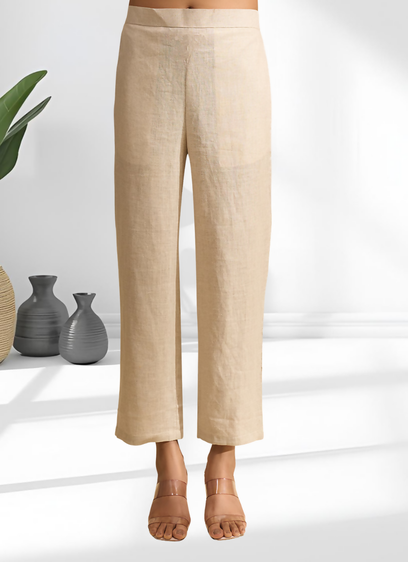 Joban Fashion Beige Linen Embroidered Readymade Cord Set