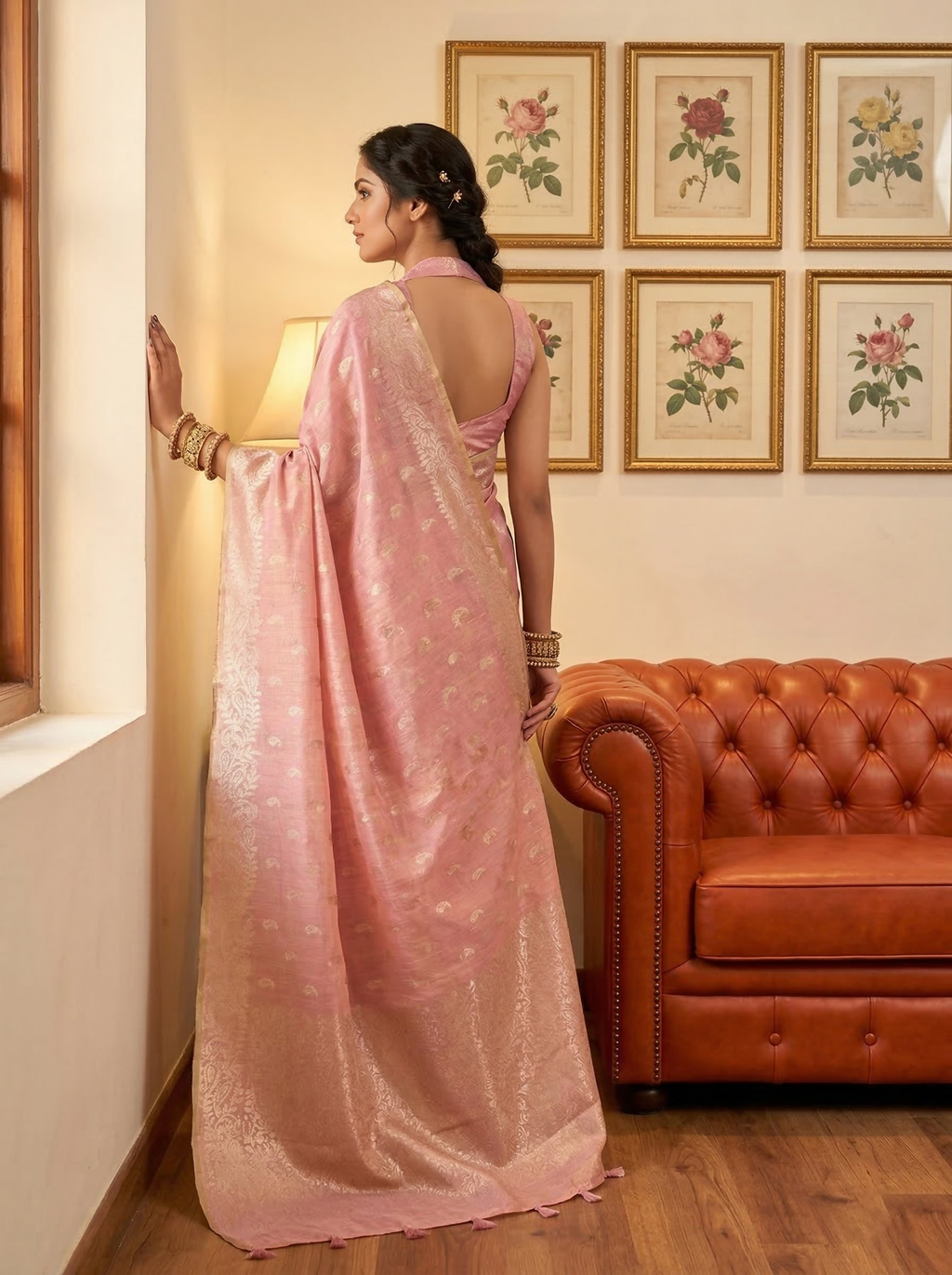 Shree Shyam Fashion Pink Tissue Silk Saree