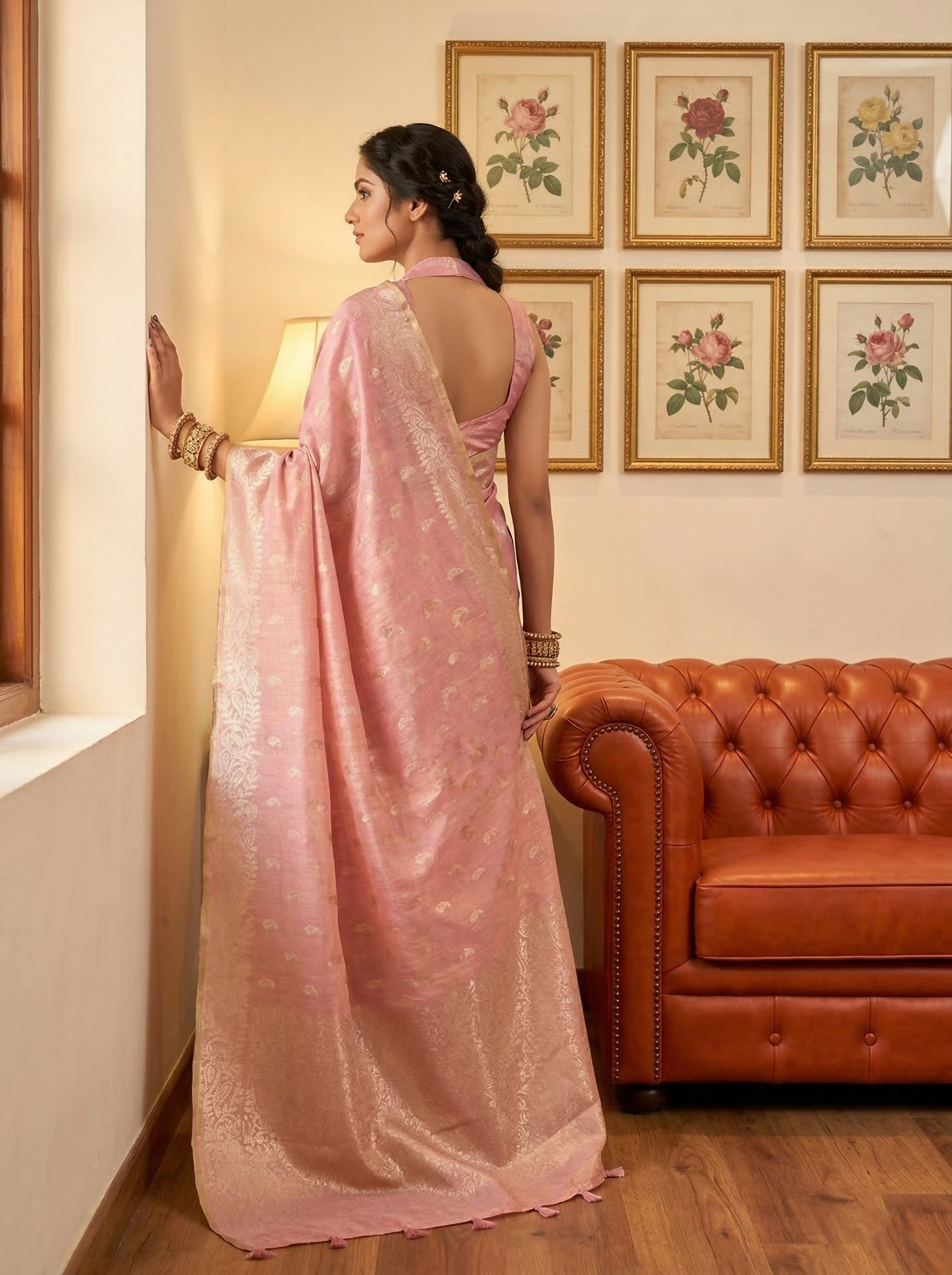 Shree Shyam Fashion Pink Tissue Silk Saree
