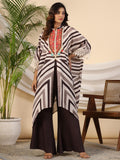 Juniper Brown Cotton Printed Kaftan With Front Zipper Closure & Lace Detailing