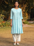 Juniper Powder Blue Solid A-Line Schiffli Kurta