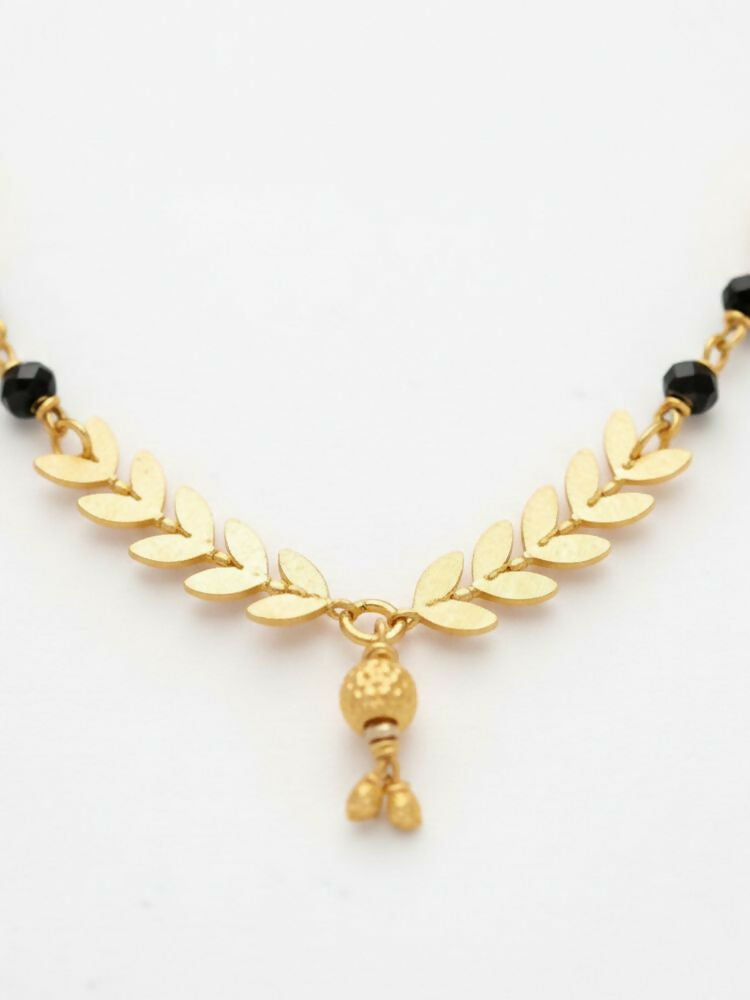 NVR Women Gold Plated Black Beaded Short Design Mangalsutra