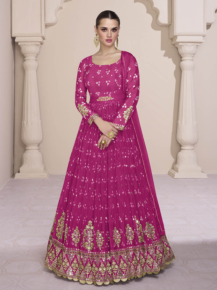 Myra Rani Georgette and Chinon Silk Gown Style Party Wear Suit