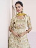 Myra Cream Georgette and Chinon Silk Gown Style Party Wear Suit