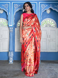 Janasya Pink Paithani Silk Woven Ethnic Motifs Paithani Silk Saree
