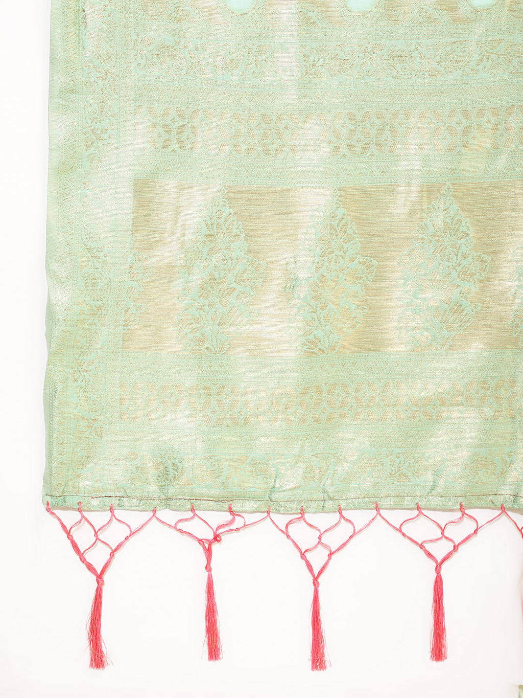 Janasya Sea Green Chanderi Silk Ethnic Motifs Woven Design Saree