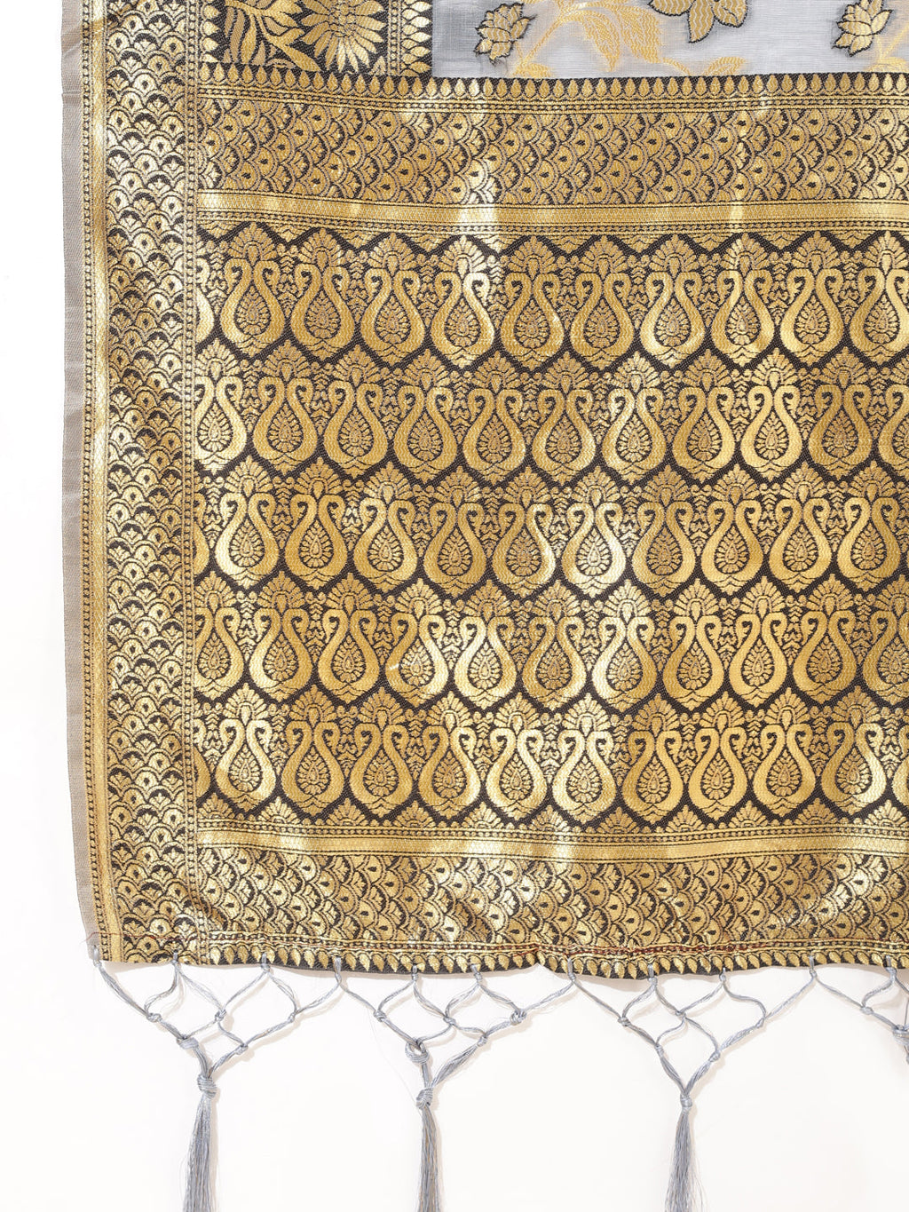 Janasya Grey Chanderi Silk Floral Woven Design Saree