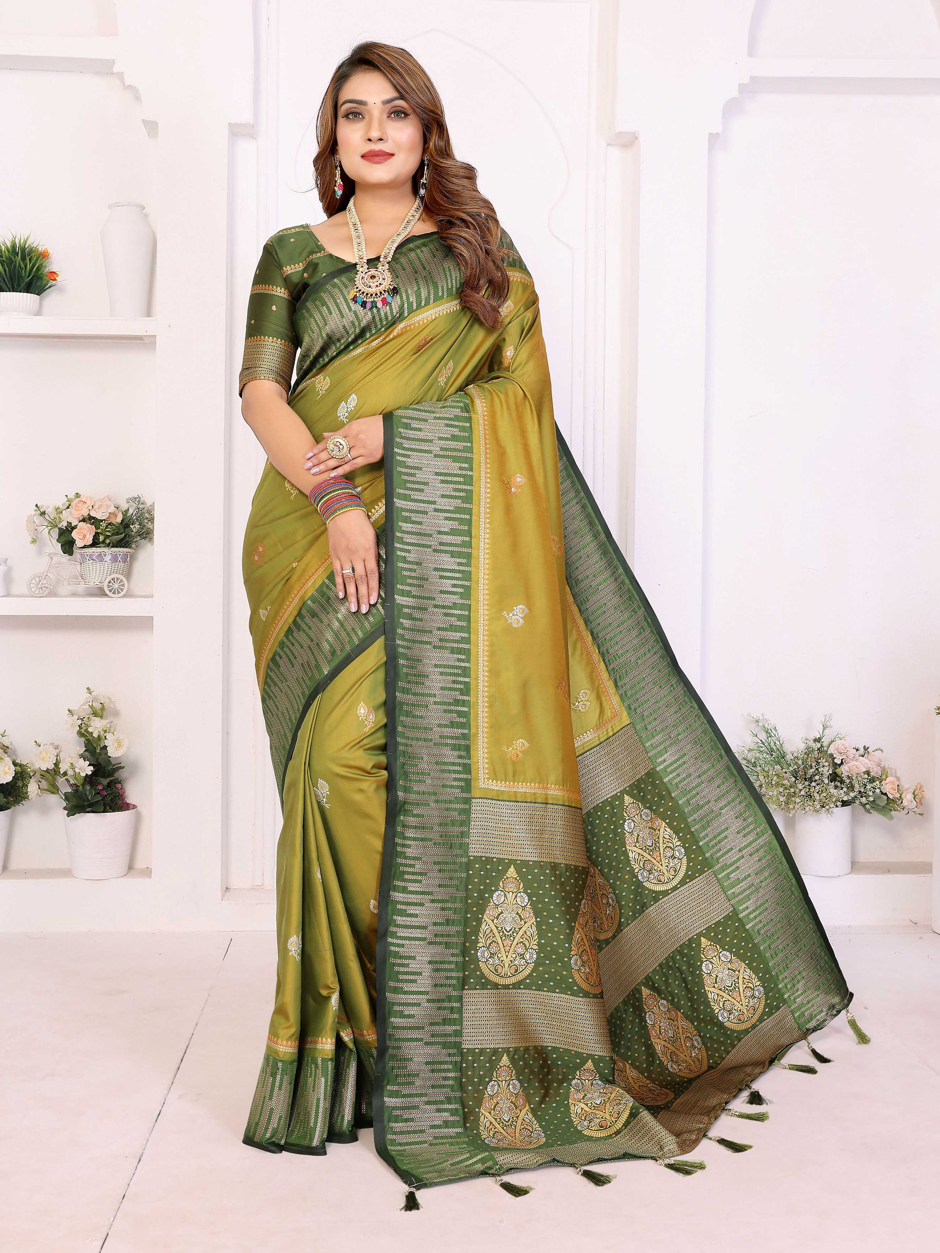 Aastha Fashion Pista Green South Soft Silk Zari Weaving Saree