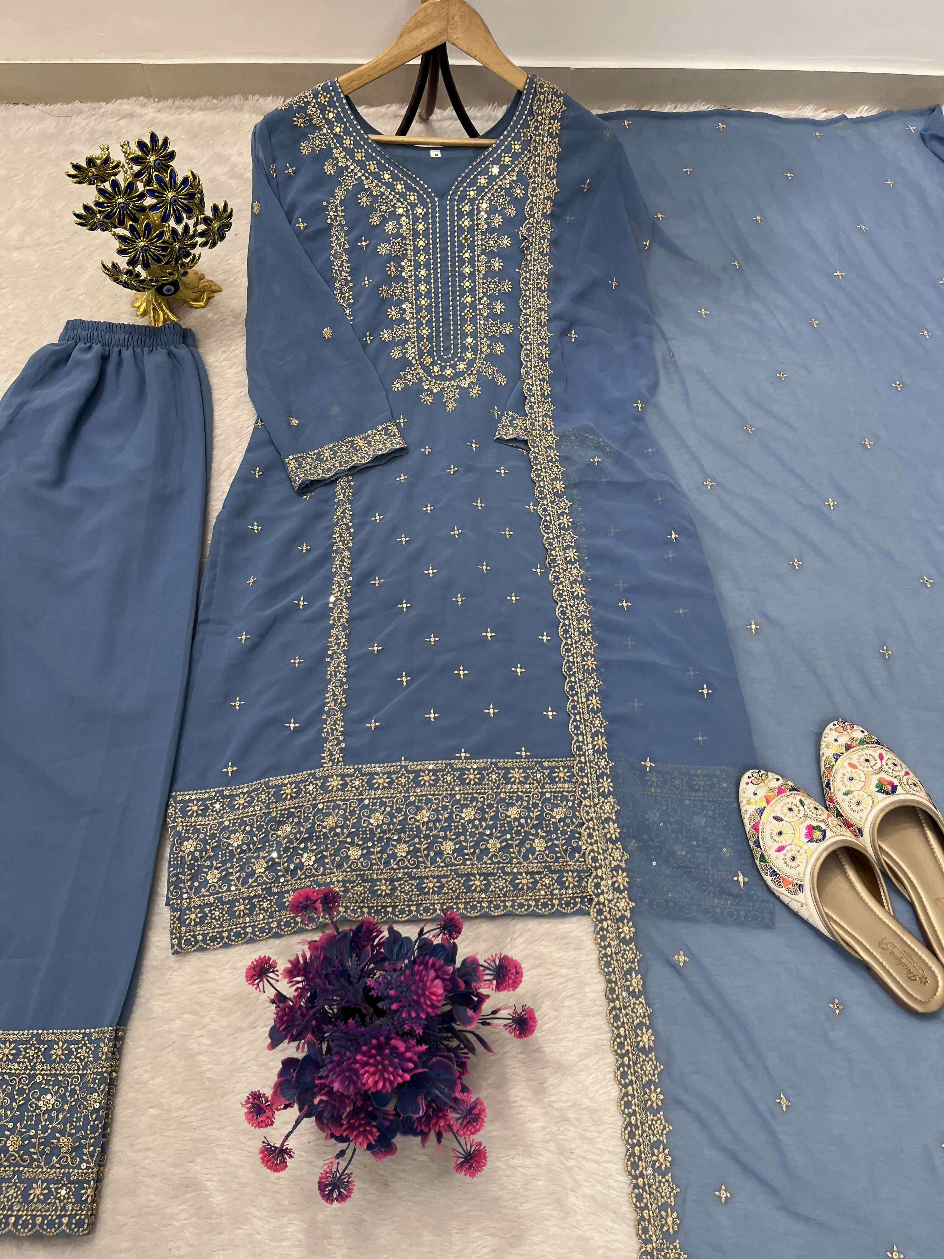 Teeya Creation Lavender Color Faux Georgette Embroidery Work Party Wear Salwar Suit
