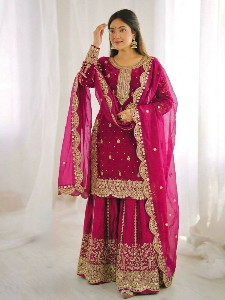 Teeya Creation Rani Color Fendy Silk Embroidery Work Wedding Wear Salwar Suit