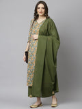 Janasya Women's Peach Cotton Floral Print Kurta With Palazzo And Dupatta