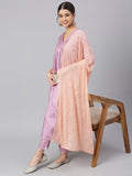 Janasya Women's Mauve Poly Silk Solid Kurta With Pant And Dupatta