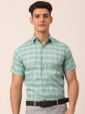 Jainish Men's Cotton Checked Half Sleeve Formal Shirts ( SF 815Green )